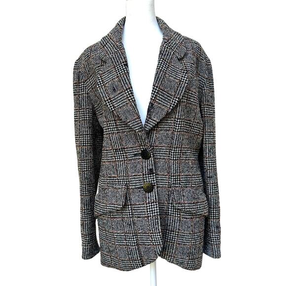 Karl Lagerfeld Blazer 42 (US 10) Made in France Wool Blend Plaid Jacket - Picture 1 of 9